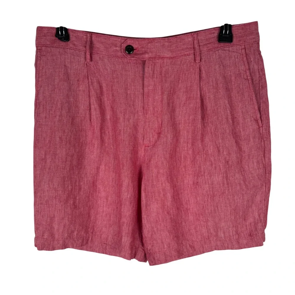 Banana Republic Linen‎ Shorts Mens 34W Pleated Red Pink 7